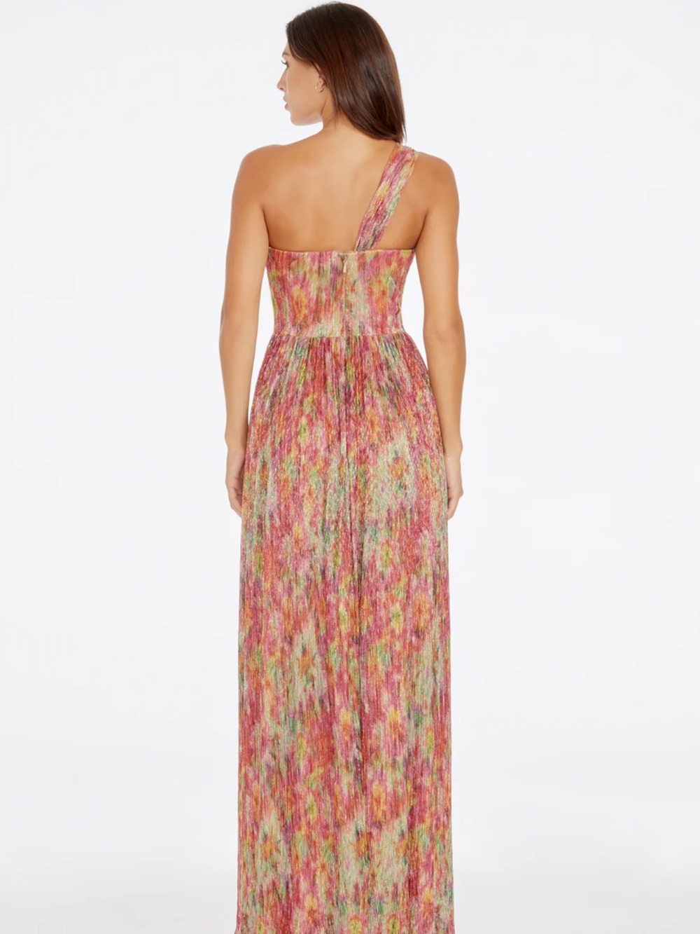 Dress the Population One-Shoulder Multicolor Maxi Dress - Pink, Green, Yellow - Picture 2 of 7